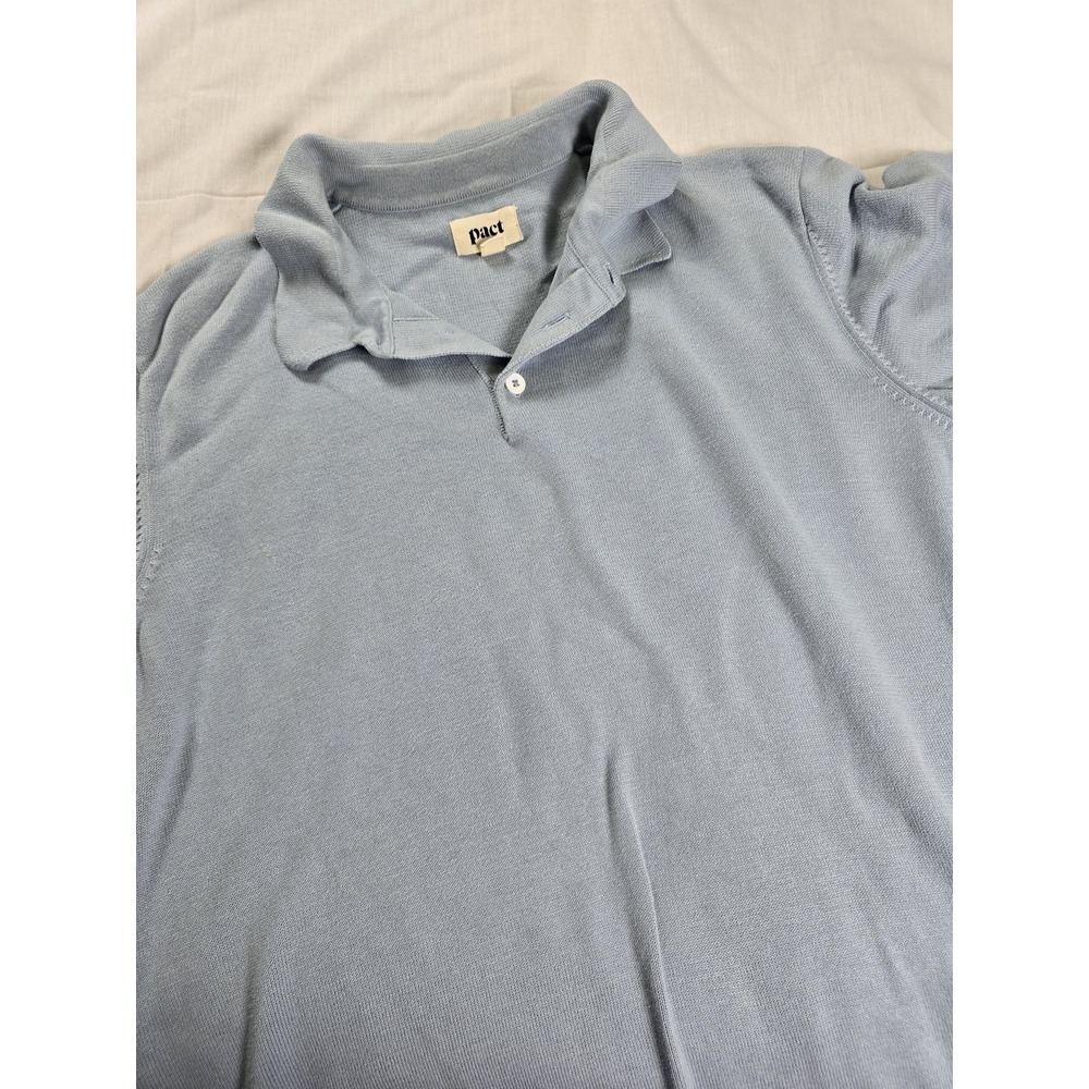 Pact Polo Shirt Mens Large Blue‎ 100% Organic Cotton Knit Short Sleeve Casual